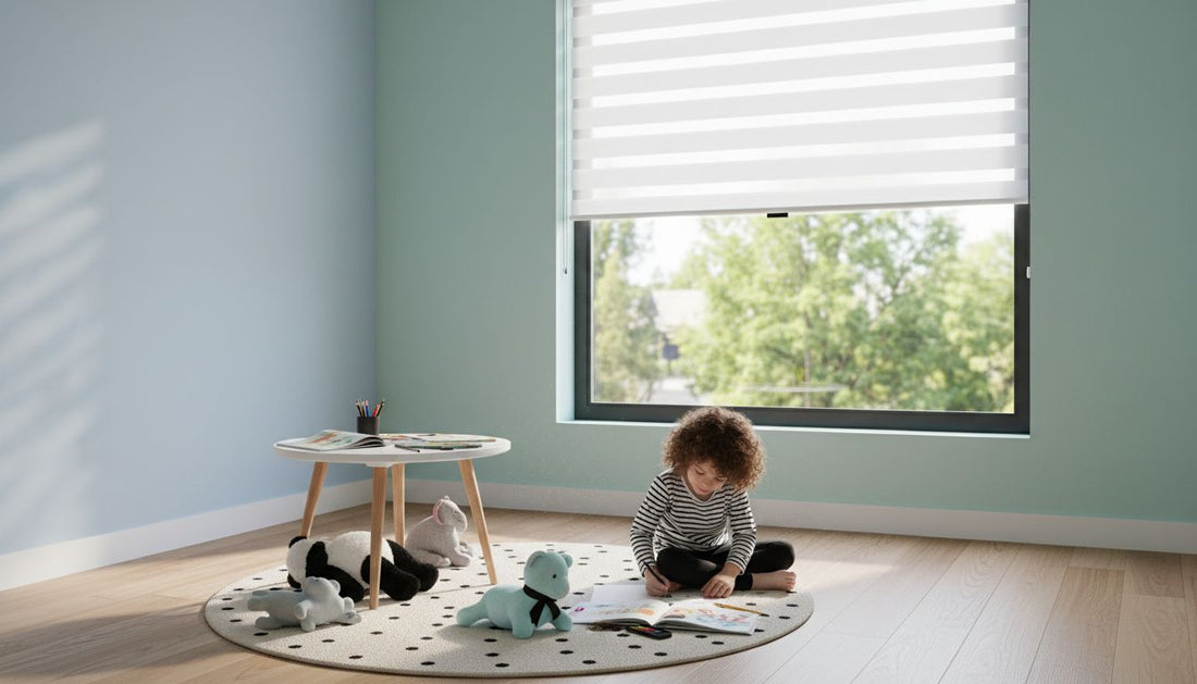 Modern children’s room with safe blinds and daylight
