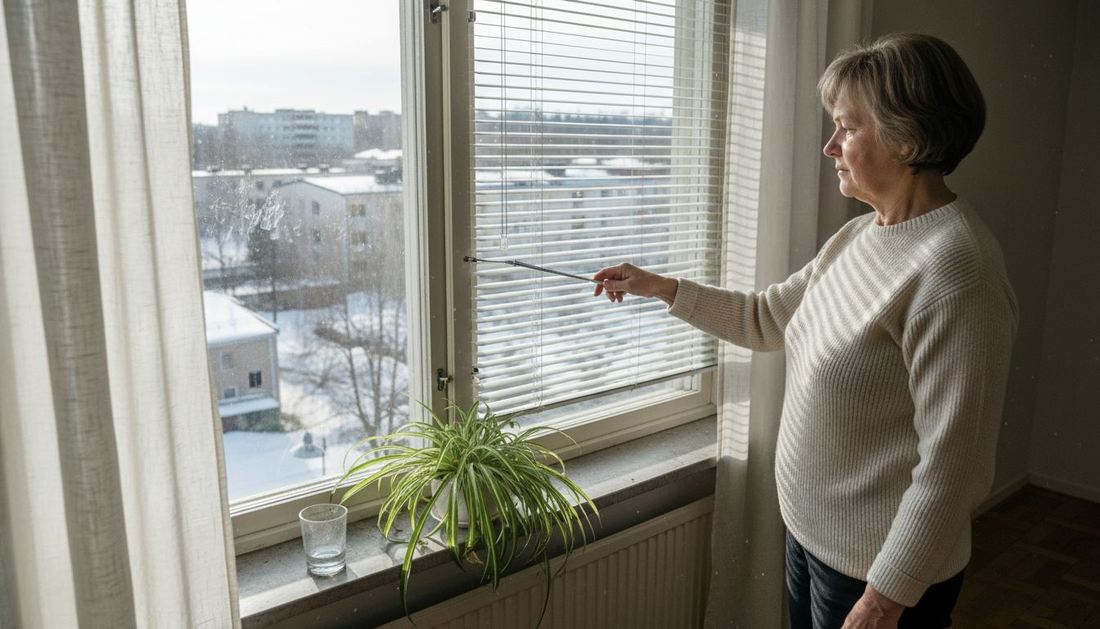 Helsinkiläisnainen säätää kaihtimiaan kotonaan