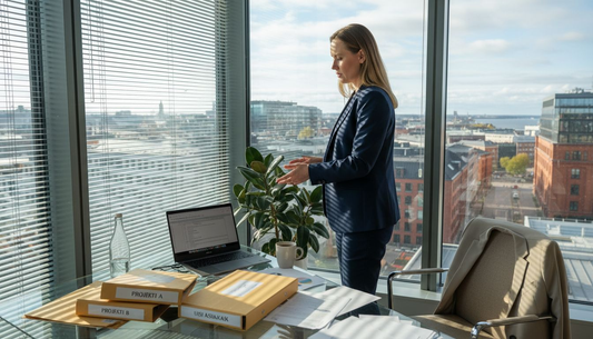 Toimiston esimies säätää kaihtimia työpäivän aikana.