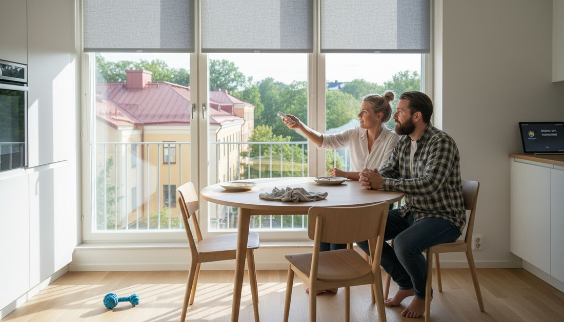 Kaupungin keskustassa asuva pariskunta käyttää sähköisiä kaihtimia helpottaakseen arkeaan.