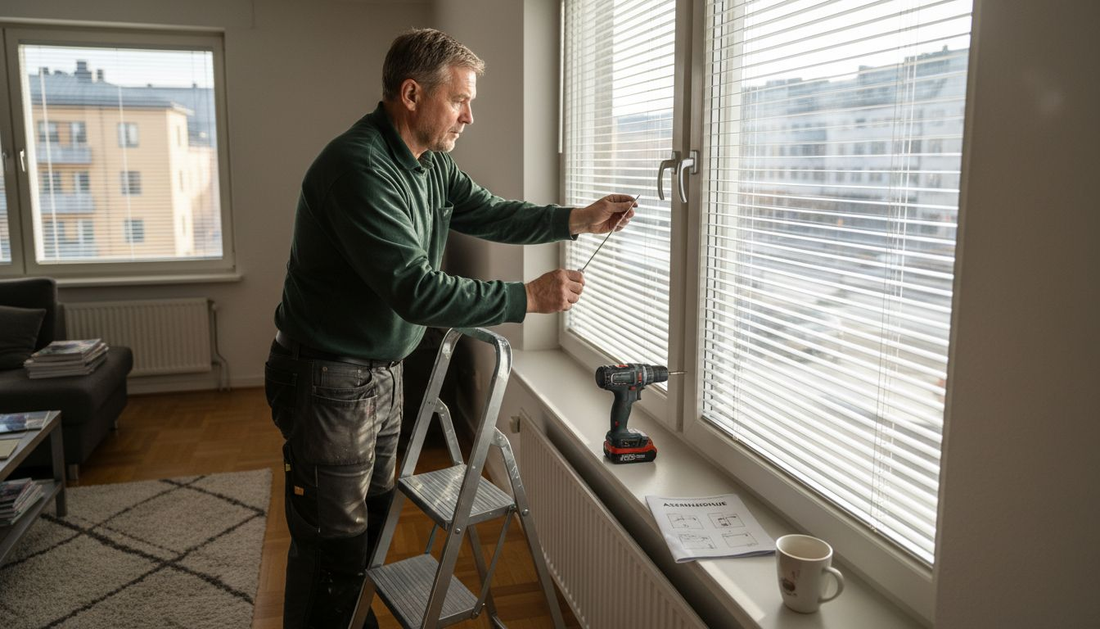 Asentaja säätää kaihdinten mekanismia paikoilleen.