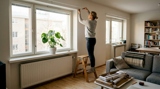Suomalaisessa kodissa ripustetaan uusia verhoja paikoilleen.